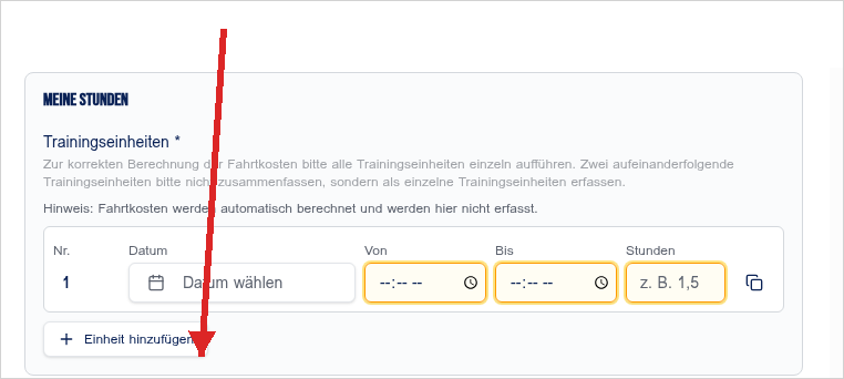 Leistungspositionen / Trainingseinheiten