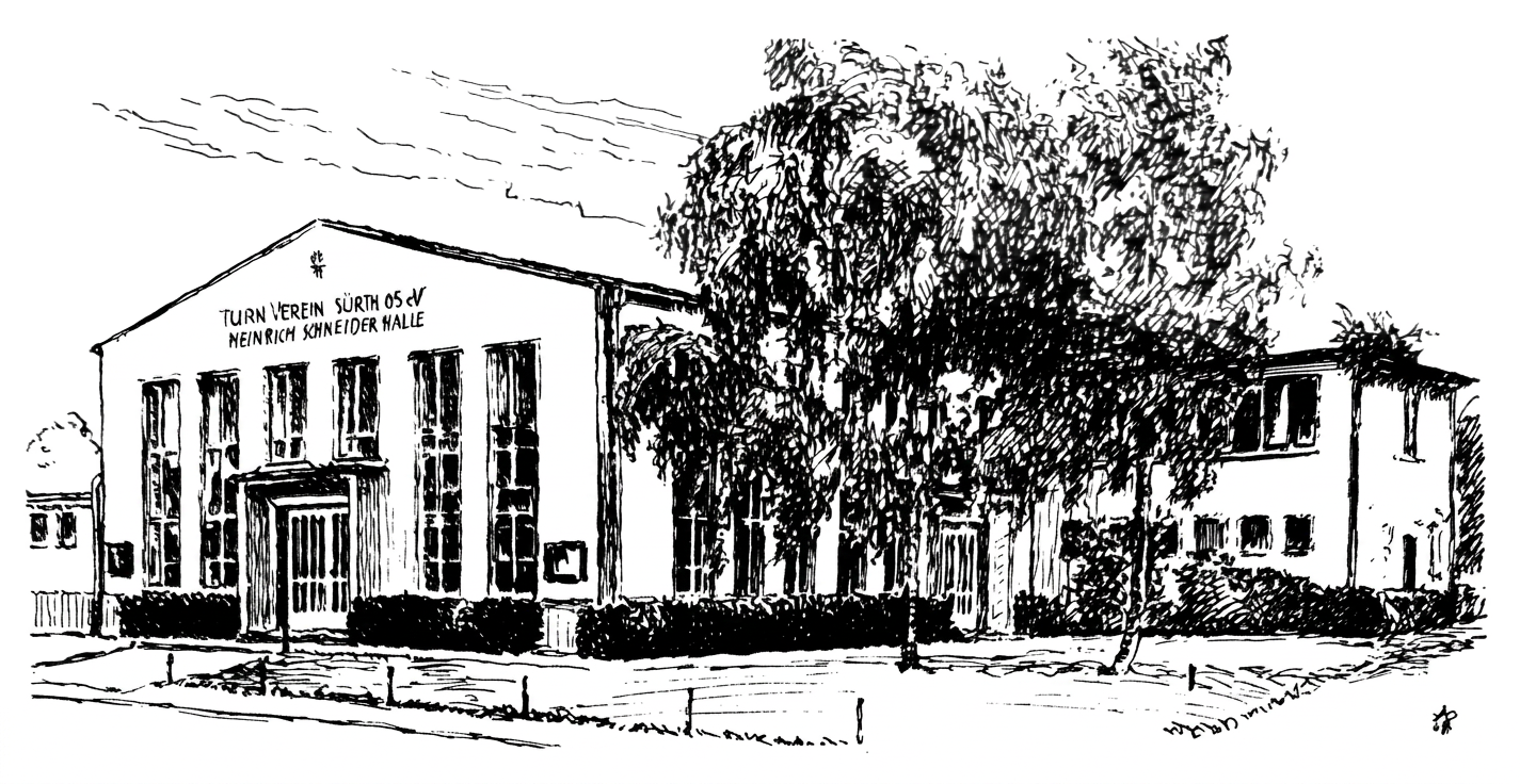 Federzeichnung der Heinrich-Schneider-Halle des TV Sürth 05 e.V.